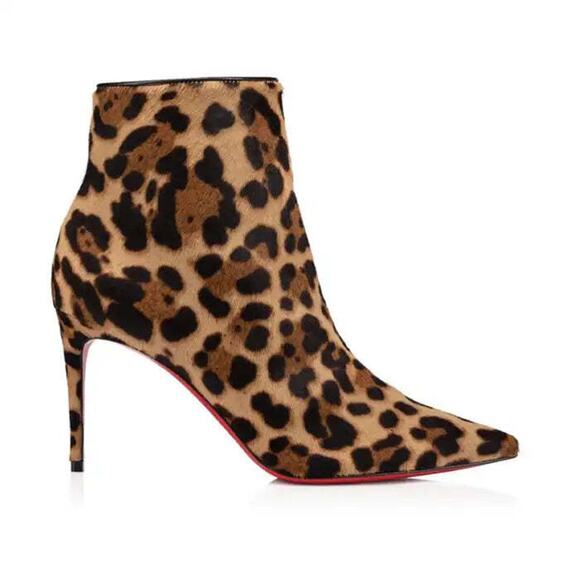 Christian Louboutin So Kate Booty 85 Black Brown Leopard Ankle Heel Bootie 37.5 - Picture 3 of 12